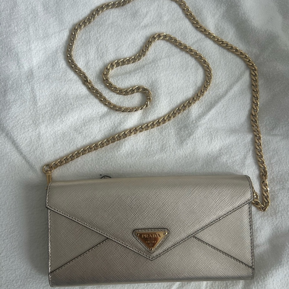 Prada Gold Wallet on a Chain Crossbody